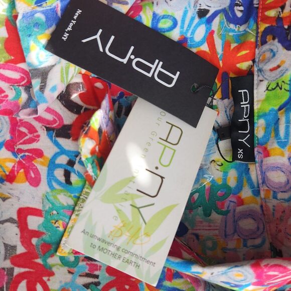 APNY Grafitti Love Print-Boyfriend Button Up Shirt-NWT-Cotton-Streetwear-XS - Picture 11 of 14